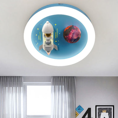 Modern Cartoon Spaceship Planet LED Kids Flush Mount Ceiling Light