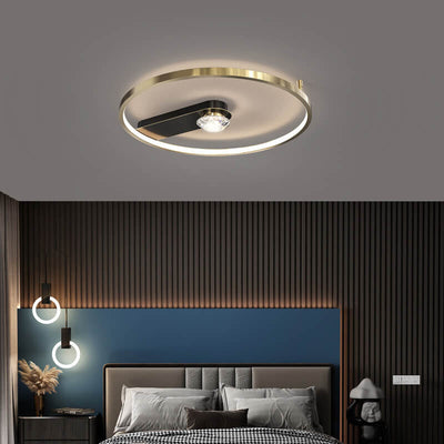 Industrial All Copper Light Luxury Crystal Round LED Flush Mount Light