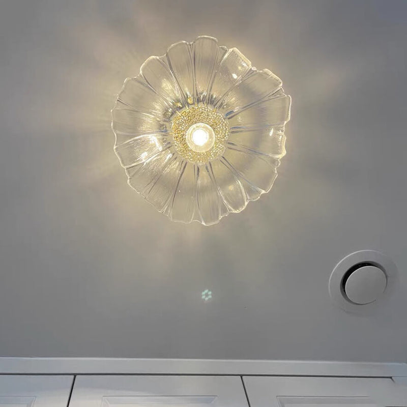 Modern Art Deco Lotus Leaf Glass Shade 1-Light Semi-Flush Mount Ceiling Light For Hallway