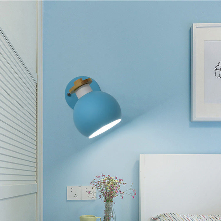 Lámpara Aplique de Pared de 1 Luz de Madera y Hierro Redondo Moderno Macaron 