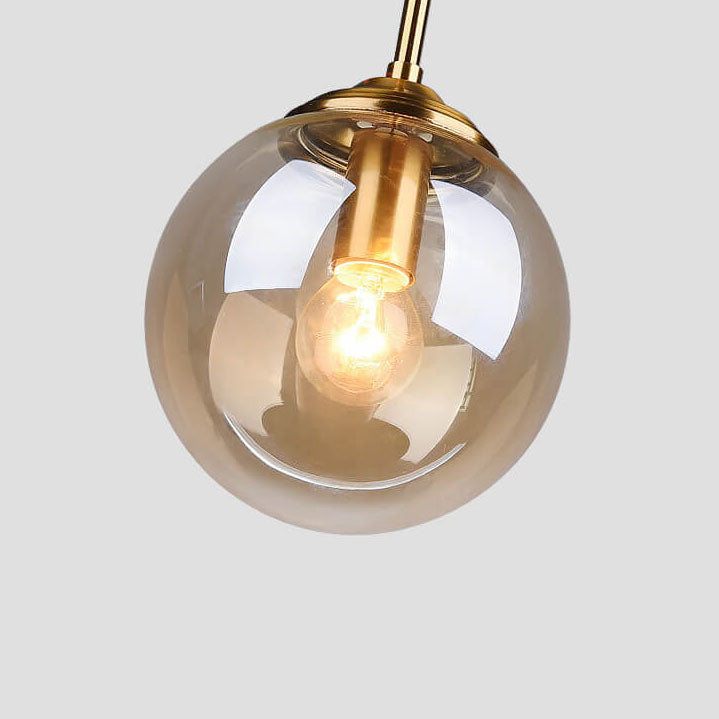 Contemporary Nordic Copper Spherical Glass Shade 1/3/5-Light Island Light Chandelier For Dining Room