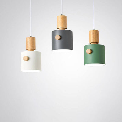 Nordic Cylinder Wooden Handle Macaron 1-Light Pendant Light