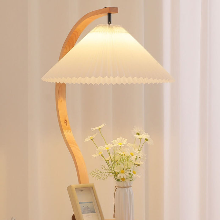 Vintage plissiertes Tablett aus massivem Holz, dekorative 1-Licht-Stehlampe