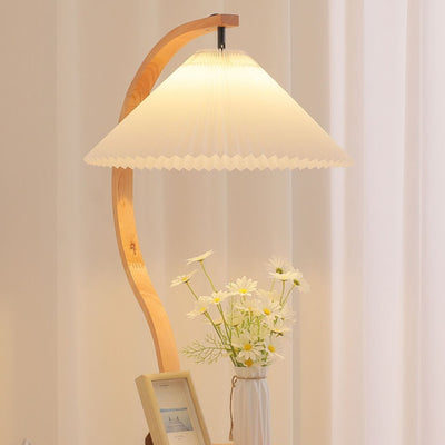 Vintage Pleated Solid Wood Tray Decorative 1-Light Standing Floor Lamp