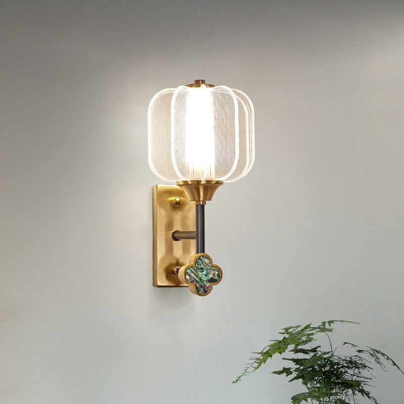 Chinese Style Full Copper Acrylic Creative Lampshade LED Wall Sconce Lamp