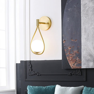 Modern Luxury Brass Ring Frame Glass 1-Light Wall Sconce Lamp For Bedroom