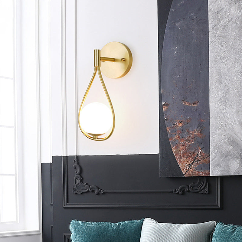 Modern Luxury Brass Ring Frame Glass 1-Light Wall Sconce Lamp For Bedroom