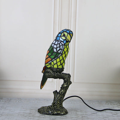 Lampe de table Tiffany American Parrot en résine avec vitrail à 1 lumière 