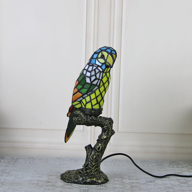 Tiffany American Parrot Buntglas-Harz-Tischlampe mit 1 Leuchte