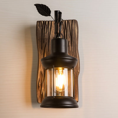 Retro Creative Tree Branch Leaf Lantern Wood 1-Light Wall Sconce Lamp
