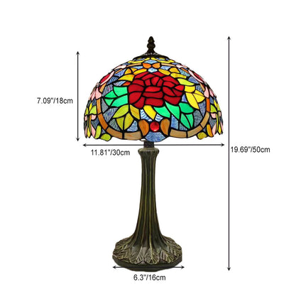 Tiffany Half Round Rose Hardware Stained Glass 1-Light Table Lamp