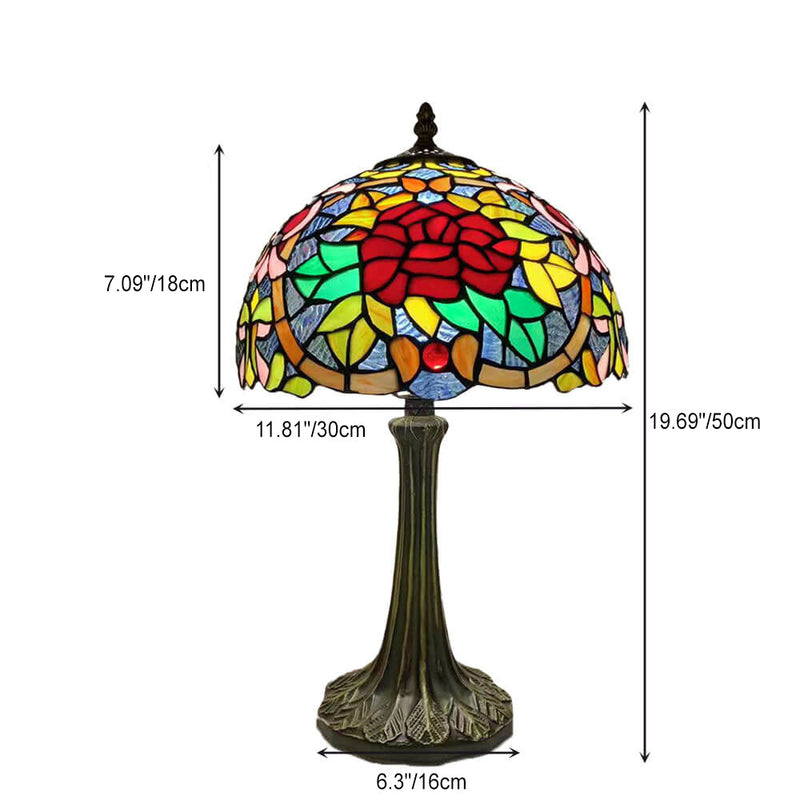 Tiffany Half Round Rose Hardware Stained Glass 1-Light Table Lamp