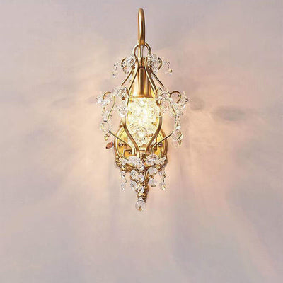 European Vintage Light Luxury Crystal Iron 1-Light Wall Sconce Lamp