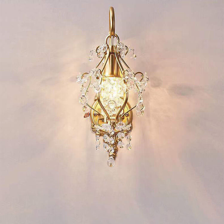 European Vintage Light Luxury Crystal Iron 1-Light Wall Sconce Lamp