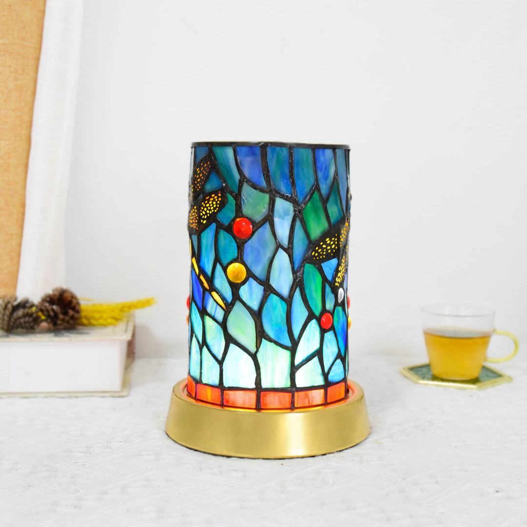Lampe de table LED USB en fer et vitrail Tiffany de style européen 
