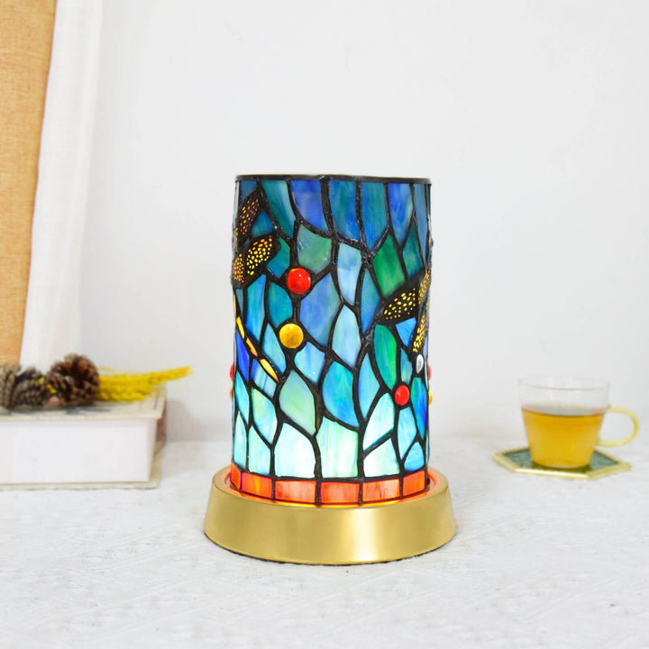 Lampe de table LED USB en fer et vitrail Tiffany de style européen 