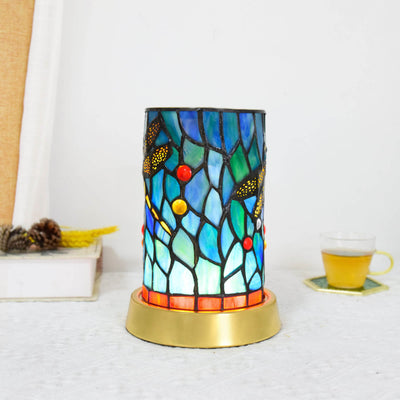 Lampe de table LED USB en fer et vitrail Tiffany de style européen 