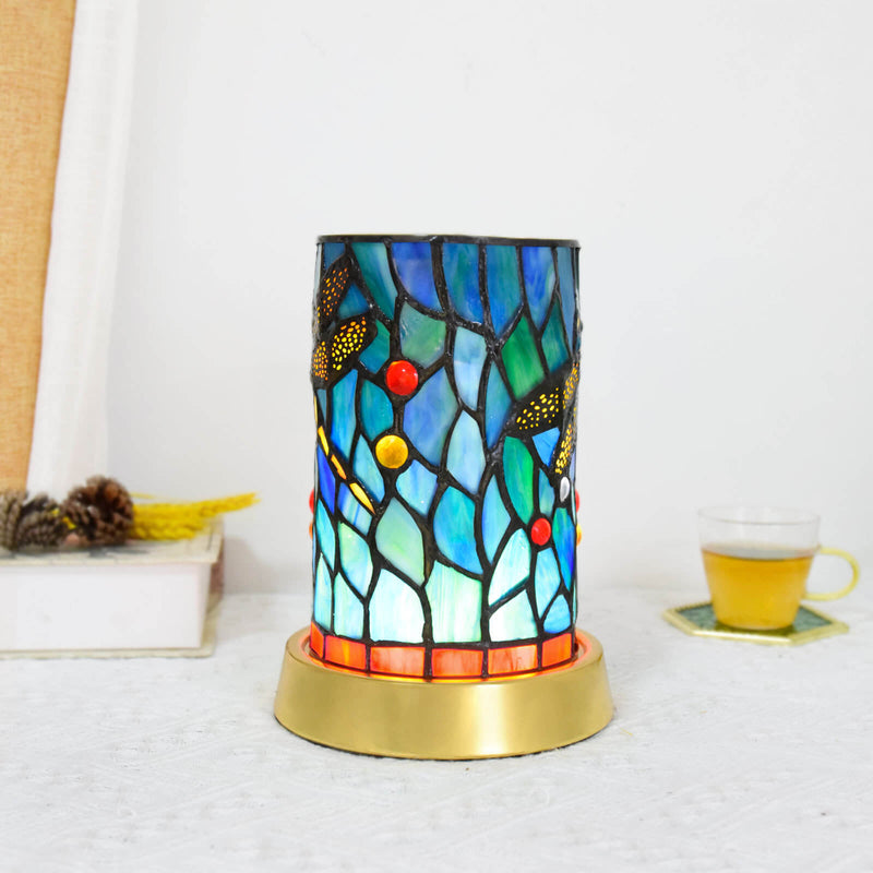 Lampe de table LED USB en fer et vitrail Tiffany de style européen 