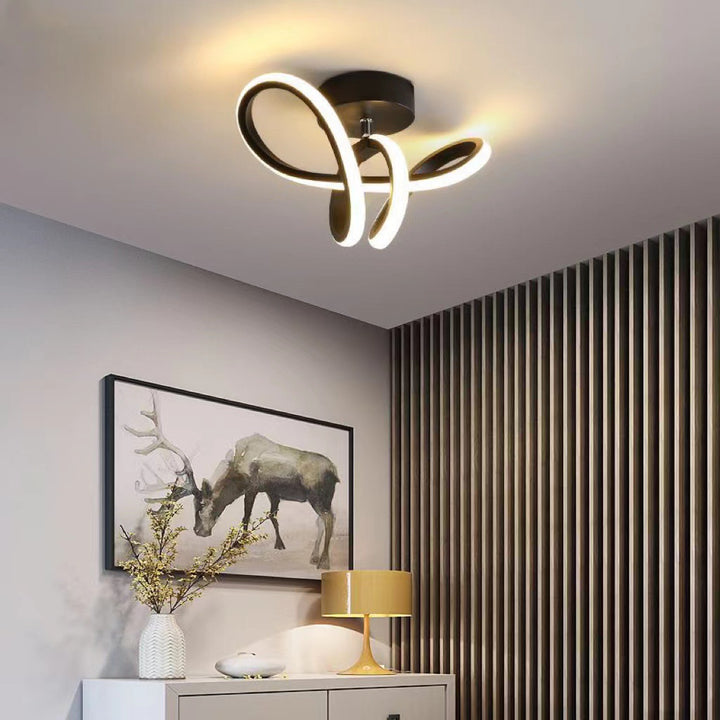 Lámpara de techo LED semiempotrada de hierro y silicona con líneas curvas de estilo minimalista moderno para sala de estar y dormitorio 