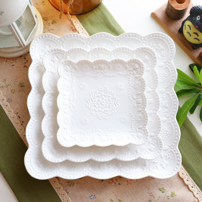Embossed Butterfly White Dessert Plate