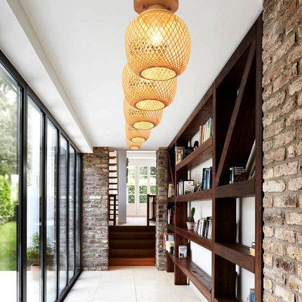 Modern Minimalist Creative Bamboo Weaving Flush Mount Ceiling Lamp