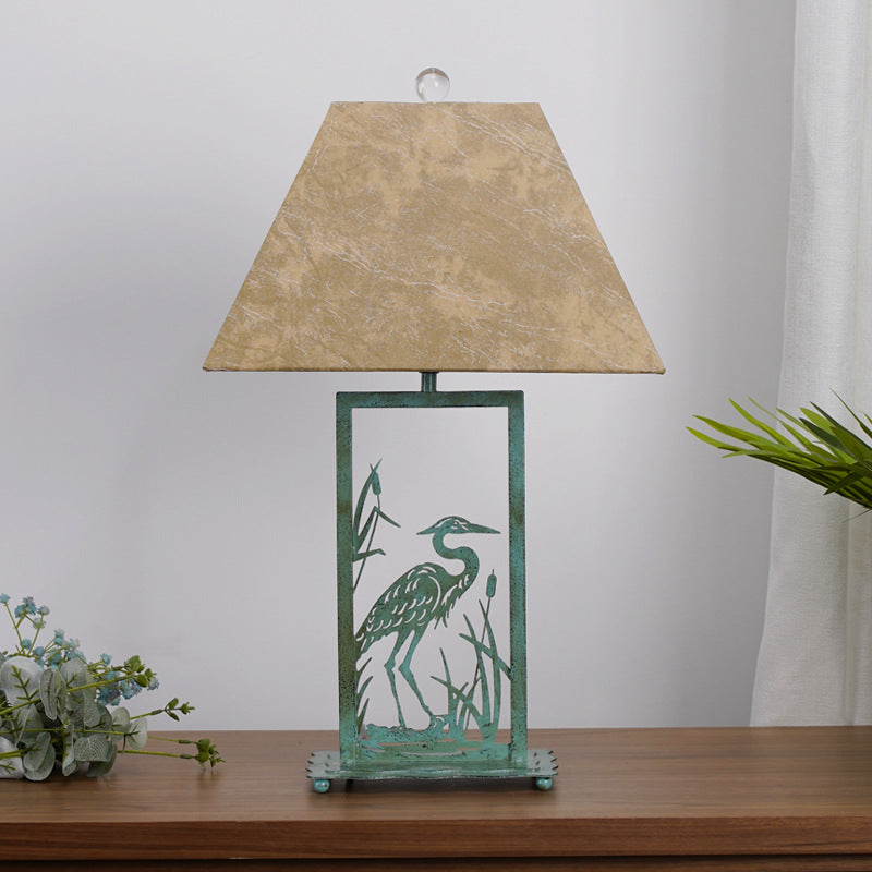 Traditional Chinese Parchment Iron Painted 1-Light Table Lamp For Living Room &amp; Bedroom