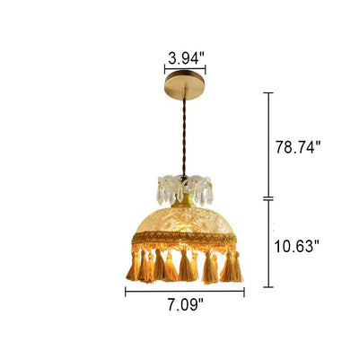 French Luxury Glass Copper Dome Tassel 1-Light Pendant Light