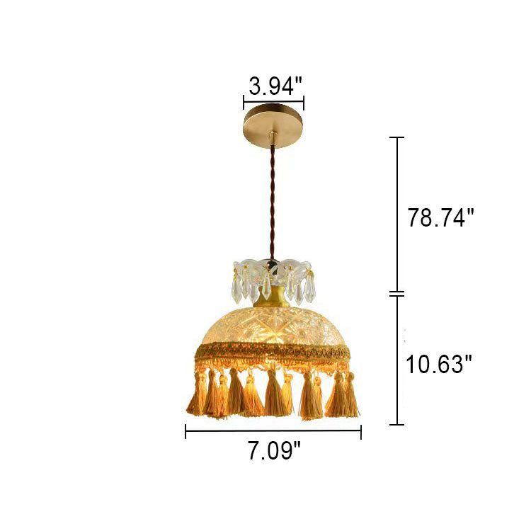 Französische Luxus-Glas-Kupfer-Kuppel-Quaste 1-Licht-Pendelleuchte 