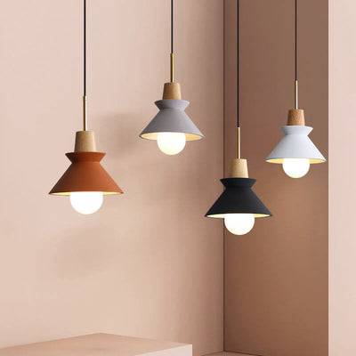 Nordic Minimalist Macaron Wood Cement  1-Light Pendant Light