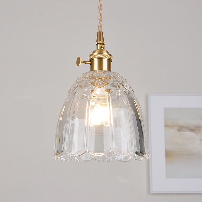 Nordische einfache transparente Glaslampenschirm Messing 1-Licht Pendelleuchte 