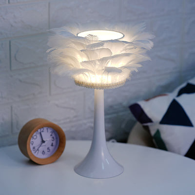 Modern Premium Wrought Iron and Swan Feather LED Table Lamp