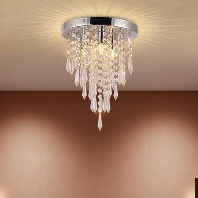 Modern Minimalist Crystal Bead Curtain Round 3-Light Flush Mount Ceiling Light