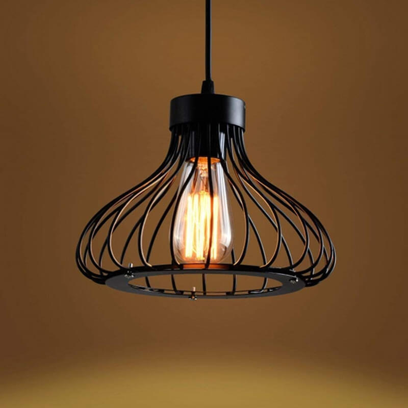Zeitgenössischer industrieller Eisen-Schwarzer ovaler, hohler Käfig-1/3-Licht-Insel-Licht-Kronleuchter für das Wohnzimmer 