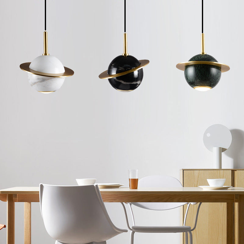 Contemporary Nordic Planet Marble Iron LED Pendant Light for Living Room