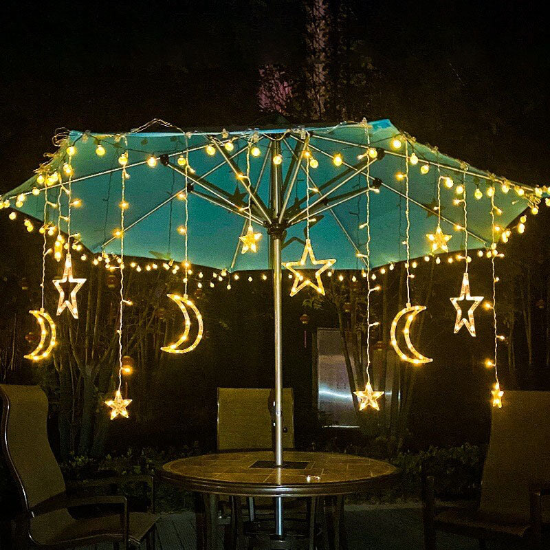 LED-Solar-Stern-Mond-Vorhang-Licht-Weihnachtsterrasse im Freien Dekorative Camping-Schnur-Lichter 