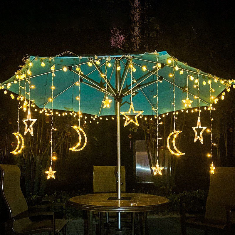 LED Solar Star Moon Curtain Light  Christmas Outdoor Patio Decorative Camping String Lights