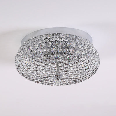 European Luxury Crystal Round Drum 2-Light Flush Mount Ceiling Light