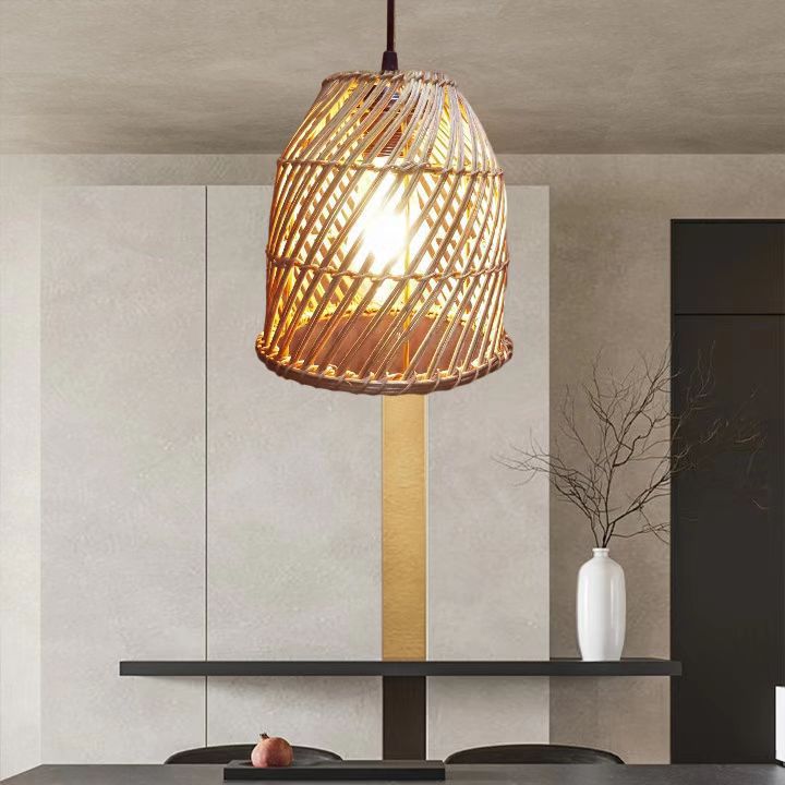 Japanische minimalistische 1-flammige Pendelleuchte aus Rattangeflecht 