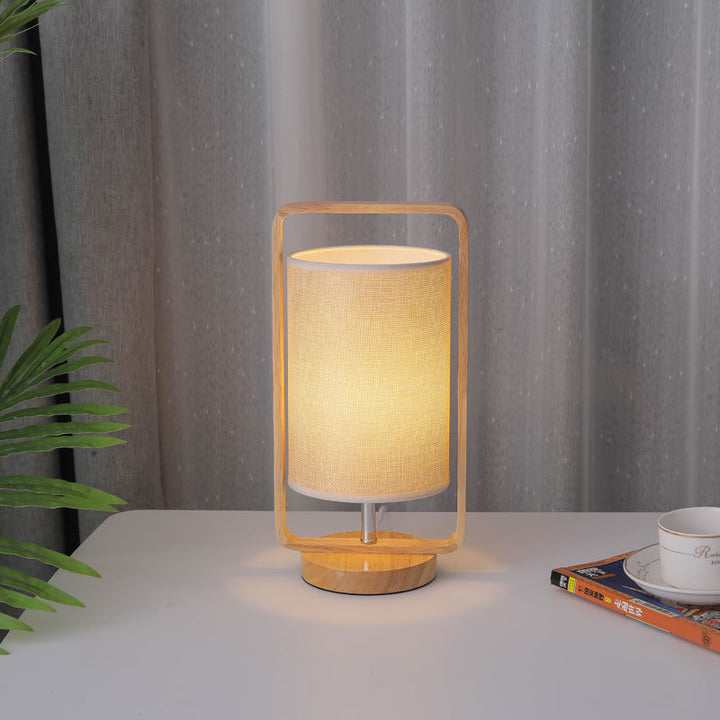 Lámpara de mesa LED portátil de madera y tela minimalista moderna 