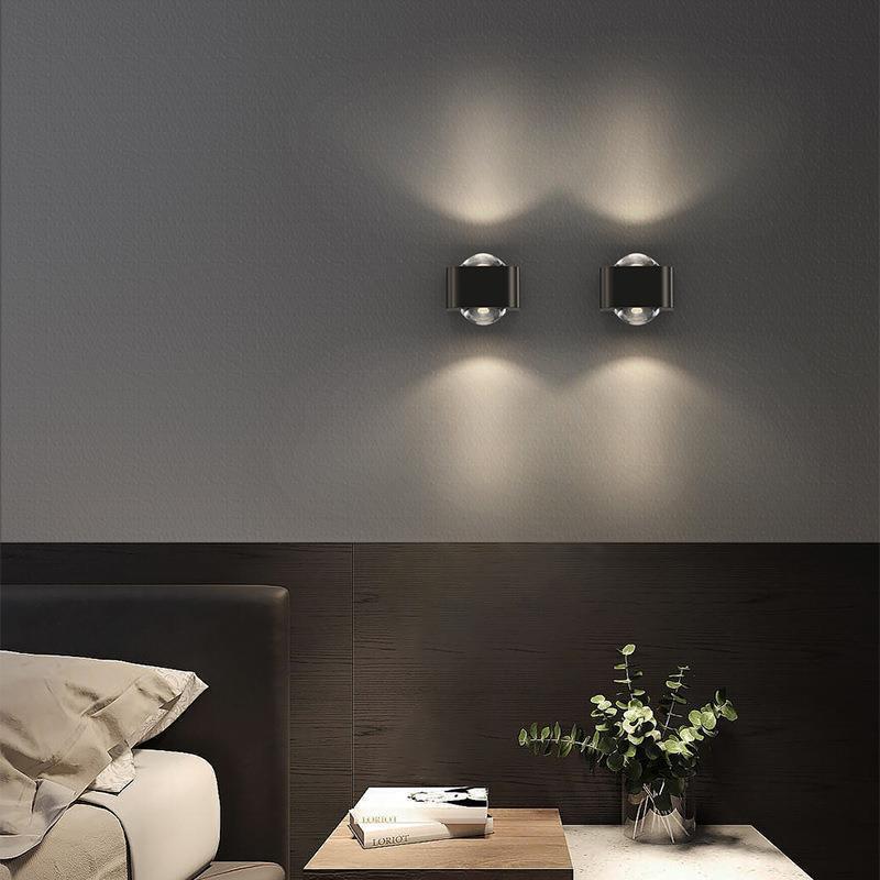 مصباح حائط LED مضيء لأعلى ولأسفل بتصميم مكعب مستطيل مستدير من النحاس العصري البسيط لغرفة النوم 