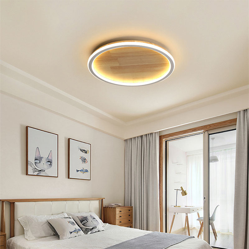 Nordic Minimalist Log Wood Circle Thin LED Flush Mount Ceiling Light