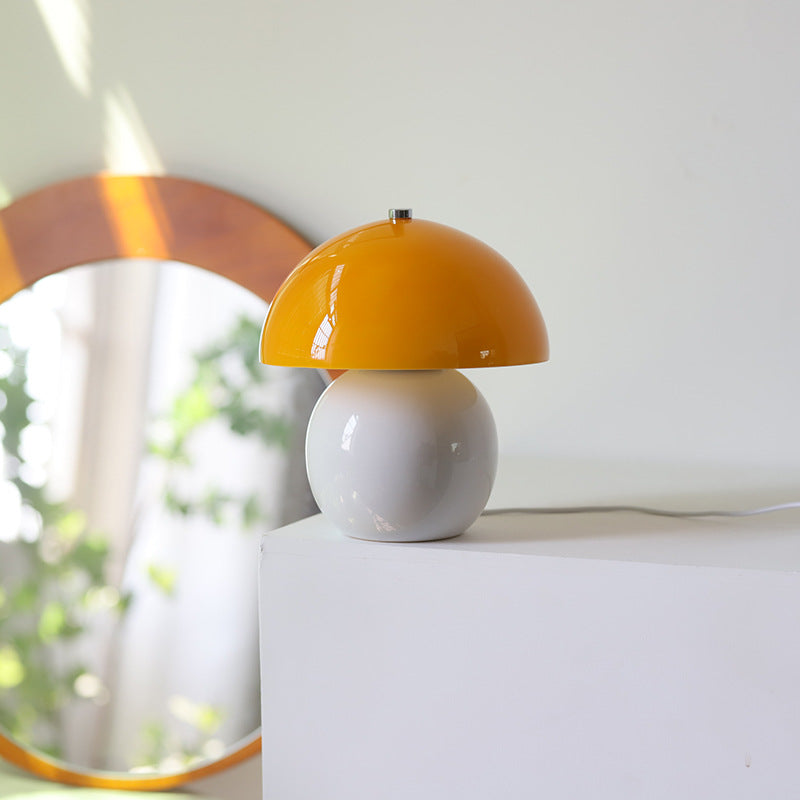 Vintage Cream Glass Mushroom Ceramic Dome LED Table Lamp