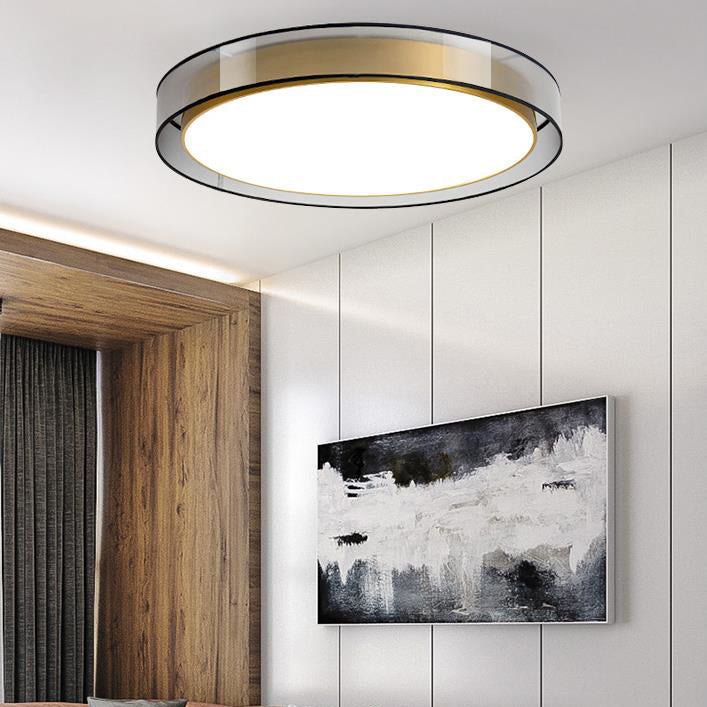 Contemporary Simplicity All Brass Acrylic Cylinder Shade LED Flush Mount Ceiling Light For Living Room