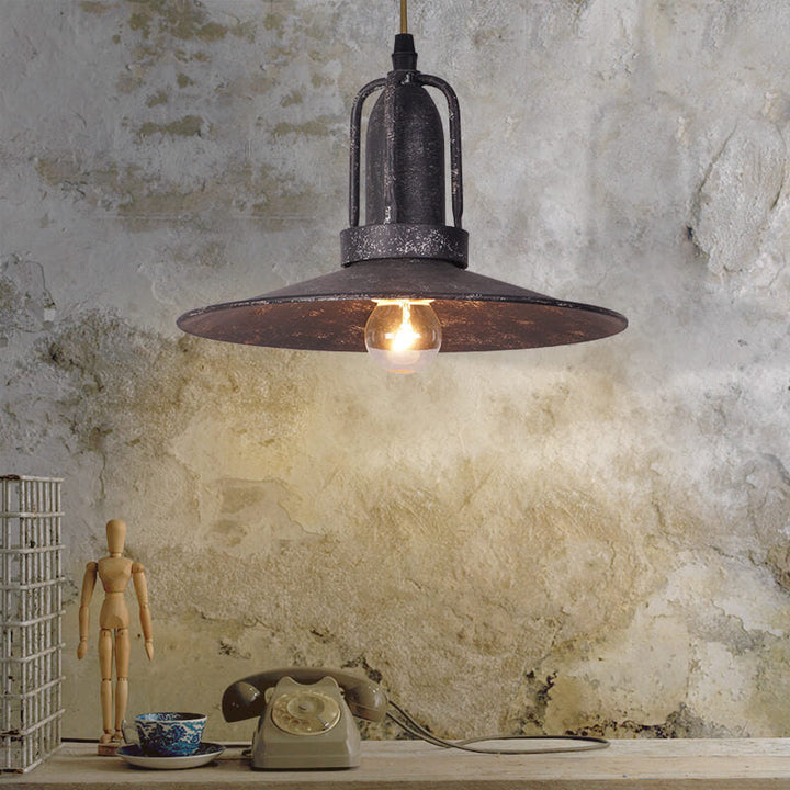 Contemporary Industrial Pot Lid Iron Antique 1-Light Pendant Light For Living Room