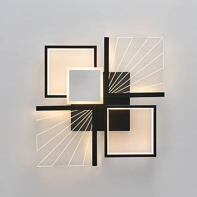Modern Minimalist Geometric Shapes Black White Iron LED Flush Mount Light