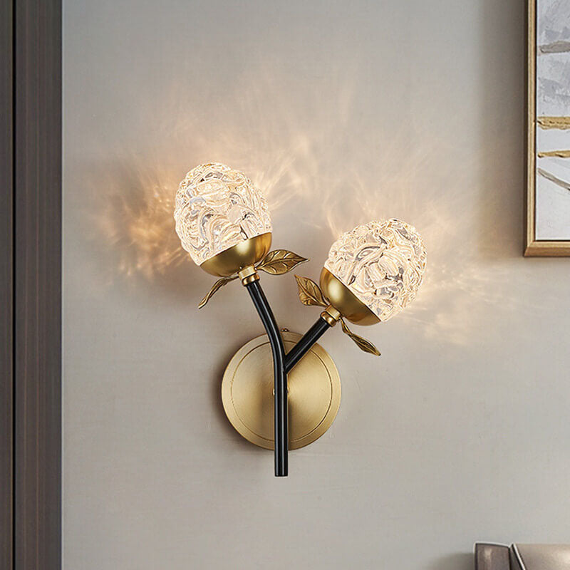 Moderna lámpara de pared con rama de manzana de cristal de lujo 1/2 luces 