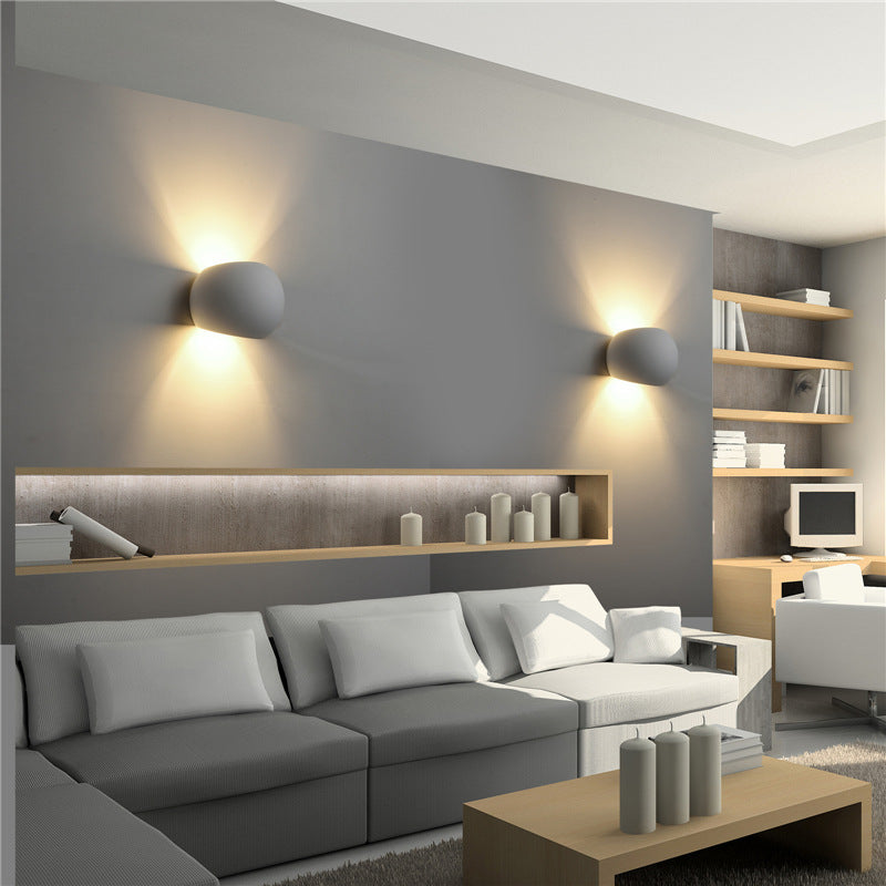 Modern Minimalist Round Drum Up and Down Gypsum 1-Light  Wall Sconce Lamp