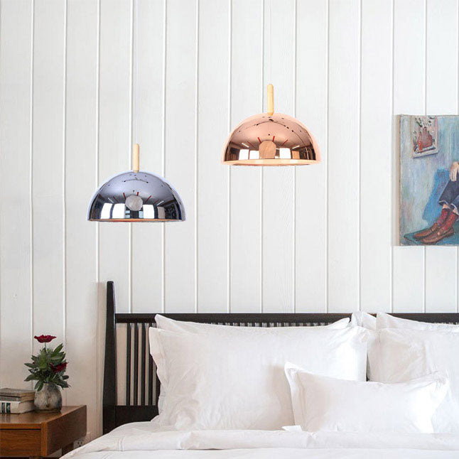 Nordic Simple Iron Dome Wood 1-Light Pendelleuchte