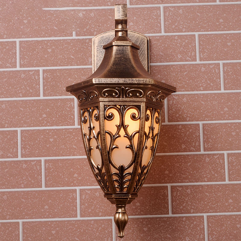 European Retro Square Cage Waterproof Aluminum 1-Light Outdoor Wall Sconce Lamp