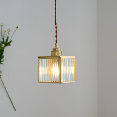 Modern Creative Stripe Square Glass Brass 1-Light Pendant Light